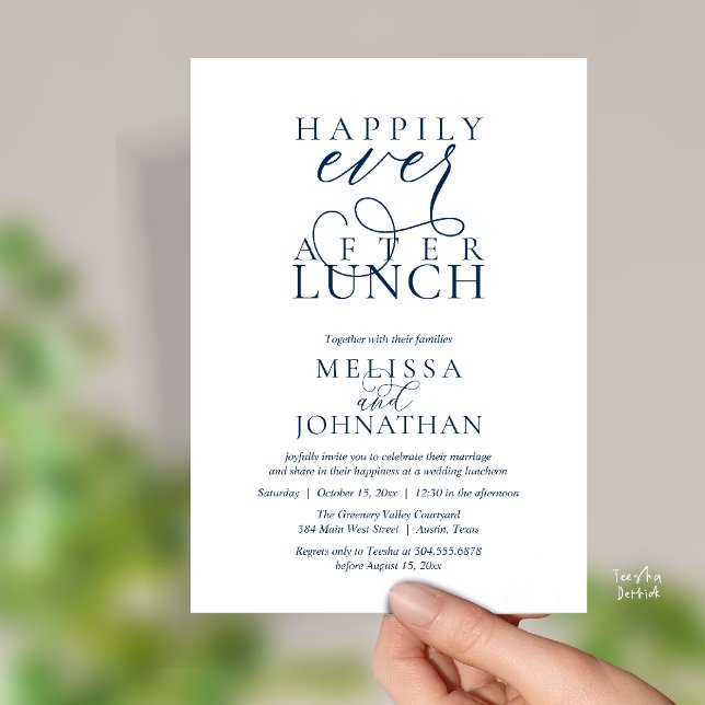 Wedding Lunch Invites, Elegant Happily Ever After Invitation (Wedding Lunch Invites, Elegant Happily Ever After Invitation Card in Navy Blue)