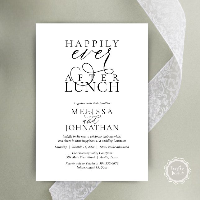 Wedding Lunch Invites, Elegant Happily Ever After Invitation (Wedding Lunch Invites, Elegant Happily Ever After Invitation Card in Black and White)