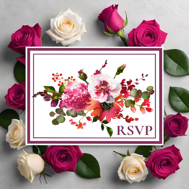 Wedding Magenta Pink Coral Floral RSVP Invitation Postcard (Creator Uploaded)