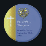 Wedding Magnet<br><div class="desc">This is a stunning blue and gold fine art heart magnet with a beautiful glowing cross.</div>