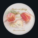 Wedding Magnet with tulips, rings and heart<br><div class="desc">Beautiful tulips with 2 rings and heart. Customise and put your names and wedding date.</div>