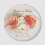 Wedding Magnet with tulips, rings and heart<br><div class="desc">Beautiful tulips with 2 rings and heart. Customise and put your names and wedding date.</div>