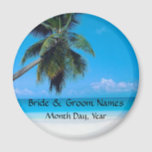 Wedding Magnet with Wedding Date<br><div class="desc">Tropical beach scene with space for names of the bride and groom and a place for you to customise with the date of the wedding.</div>