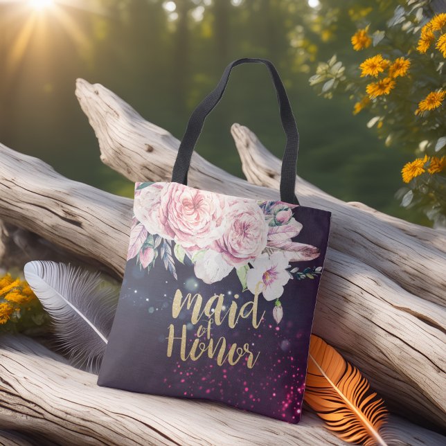 Wedding Maid of Honour Floral Feather Purple Light Tote Bag (Creator Uploaded)