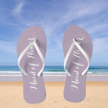 Wedding Maid of Honour Trendy Mauve Thongs<br><div class="desc">Gift your wedding bridesmaids with these stylish Maid of Honour flip flops that are a trendy mauve/pale purple colour along with white,  stylised script to complement your similar wedding colour scheme. Select foot size along with other options. You may customise your flip flops to change colour to your desire.</div>