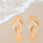 Wedding Maid of Honour Trendy Peach Thongs<br><div class="desc">Gift your wedding bridesmaids with these stylish Maid of Honour flip flops that are a trendy peach colour along with white, stylised script to complement your similar wedding colour scheme. Select foot size along with other options. You may customise your flip flops to change colour or text font style to...</div>