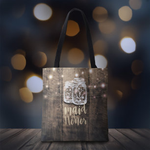 Wedding Maid of Honour Wood Mason Jar String Light Tote Bag