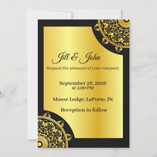 Wedding Mandala  Invitation  Black and Gold (Front)