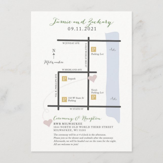 Wedding Map Invite Enclosure Card - Custom Design (Front)