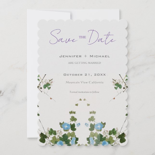 Wedding Marriage Minimalist Calligraphy Floral  Save The Date (Front)