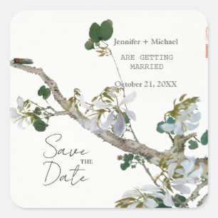Wedding Marriage Minimalist Calligraphy Floral Square Sticker