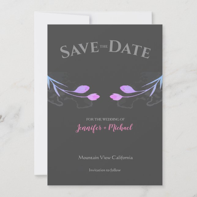 Wedding Marriage Minimalist  Chic Grey Floral Save The Date (Front)