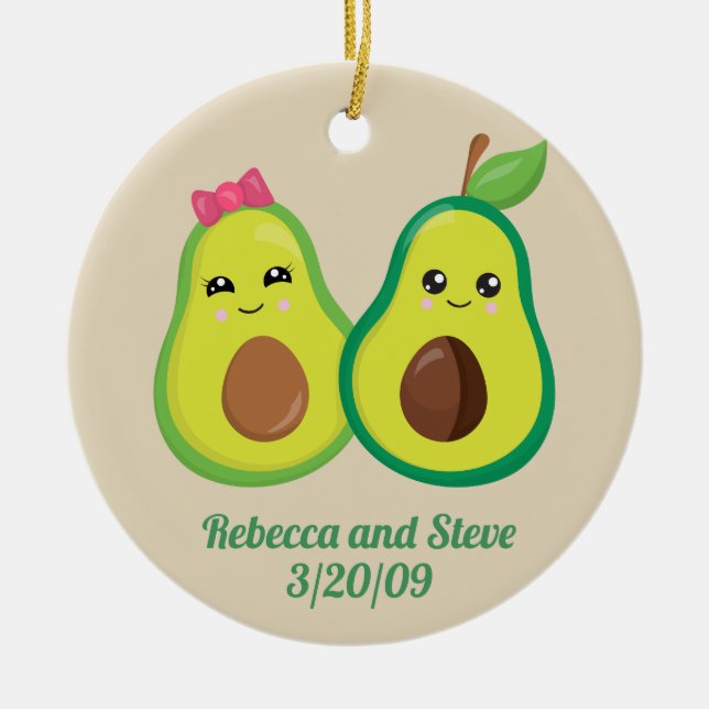 Wedding Married Couple Avocado Cute Anniversary Ceramic Ornament (Front)