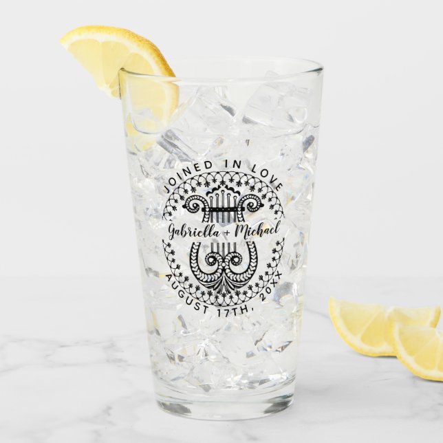Wedding Married Couple Names | Elegant Ornate Harp Glass (Front Ice)