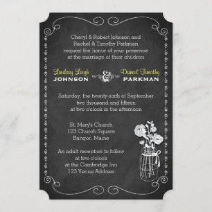 Wedding   Mason Jar, Flowers, Chalkboard 3 Invitation
