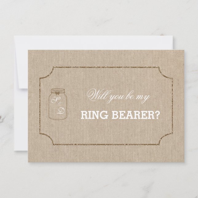 Wedding Mason Jar Linen Canvas RING BEARER Invite (Front)
