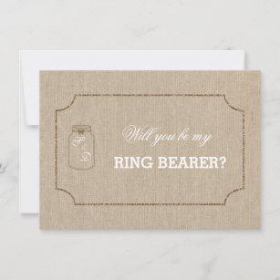 Wedding Mason Jar Linen Canvas RING BEARER Invite