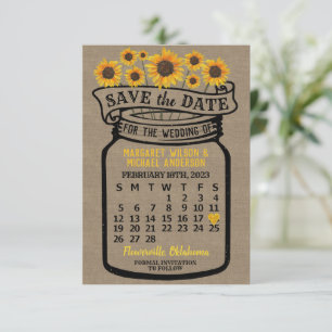 Wedding Mason Jar Sunflower February 2023 Calendar Save The Date