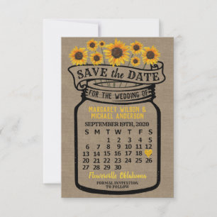 Wedding Mason Jar Sunflower September 2020 Month Save The Date