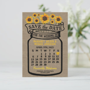 Wedding Mason Jar Sunflowers April 2025 Calendar Save The Date