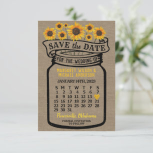 Wedding Mason Jar Sunflowers January 2023 Calendar Save The Date