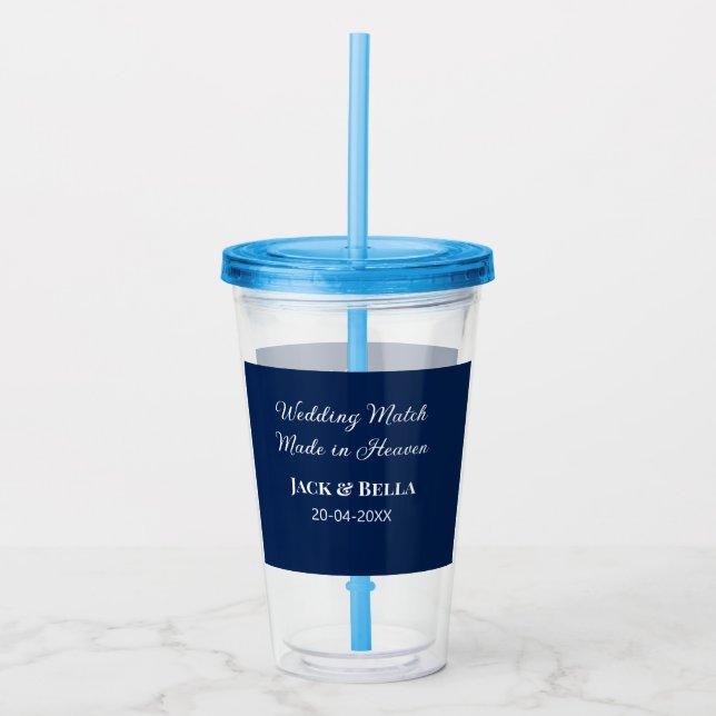 Wedding Match made in heaven wedding favours blue  Acrylic Tumbler (Front)