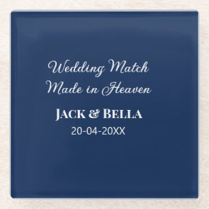 Wedding Match made in heaven wedding favours blue Glass Coaster