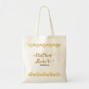 Wedding Matron of Honour Gold Lace Glitter Foil Tote Bag