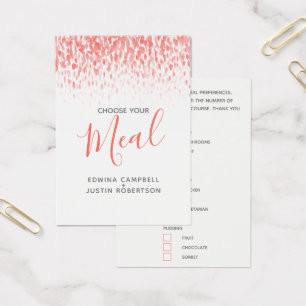 Wedding meal choice coral watercolor reply cards
