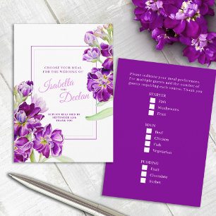 Wedding meal choice hoary stock purple flowers enclosure card