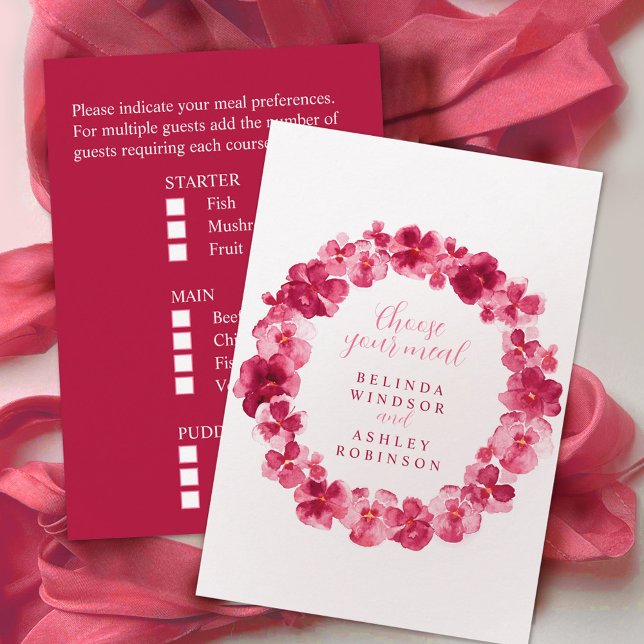 Wedding meal choice pink pansy floral enclosure card (Creator Uploaded)