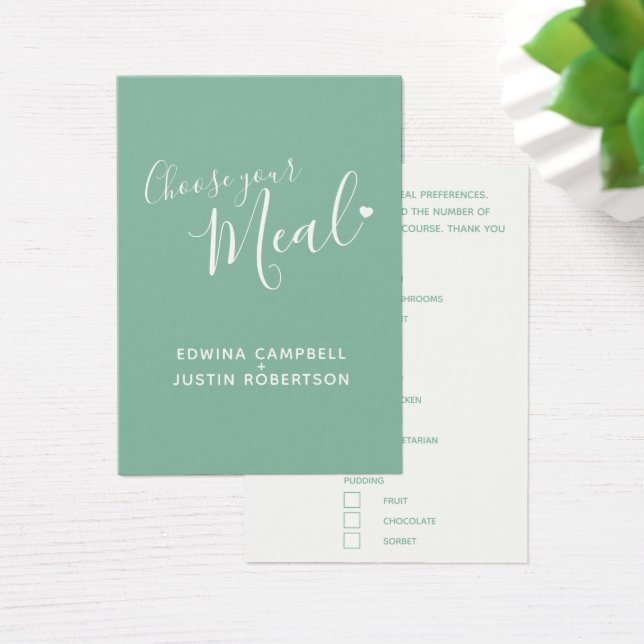 Wedding meal choice script green enclosure cards (Desk)