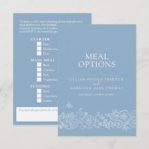 Wedding meal options dusty blue white blossom enclosure card