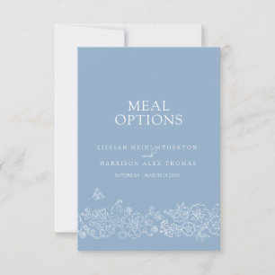Wedding meal options dusty blue white blossom RSVP card