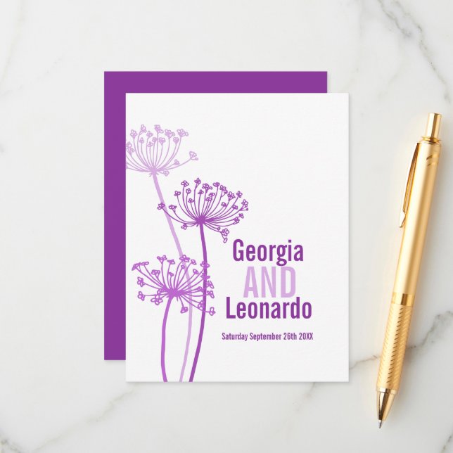 Wedding meal preference chervil flowerhead purple enclosure card (Front/Back In Situ)