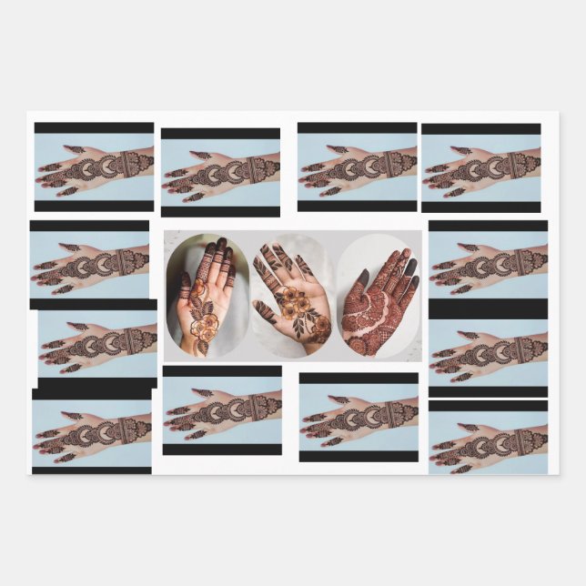 Wedding Mehandi Design Mehndi Creative Invitation Wrapping Paper Sheet (Front 2)