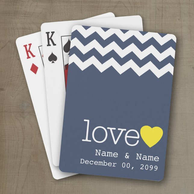 Wedding Memento with modern chevron pattern Playing Cards (Wedding and Anniversary Playing Cards - Personalize with your information)