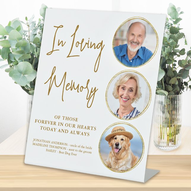 Wedding Memorial Elegant Gold Loving Memory Photo Pedestal Sign (Creator Uploaded)