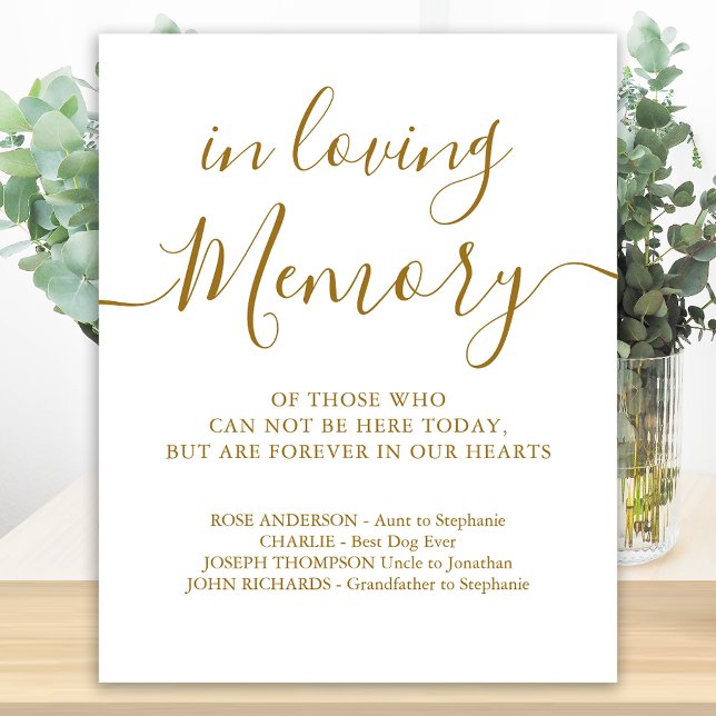 Wedding Memorial Gold Personalised Loving Memory Poster (Creator Uploaded)