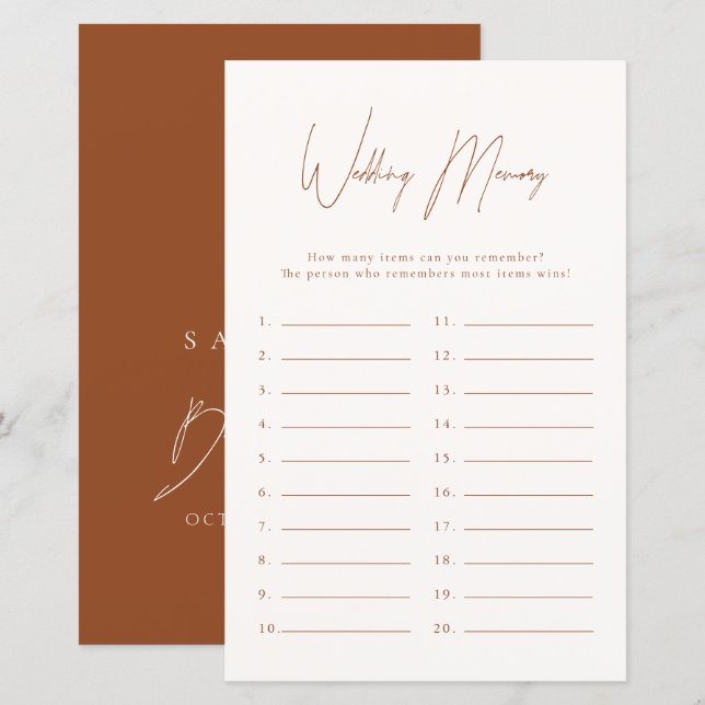 Wedding Memory Terracotta Bridal Shower Game (Front/Back)