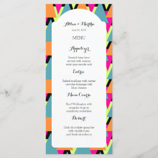 Wedding Menu 80's Style Geometric Pattern