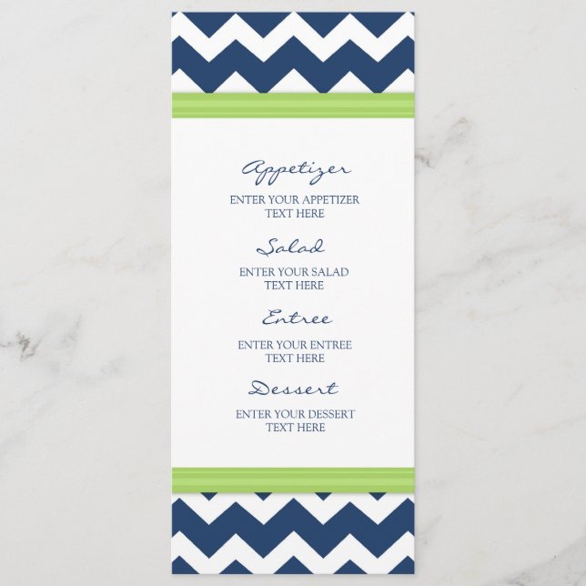 Wedding Menu Blue Lime Chevron (Front)