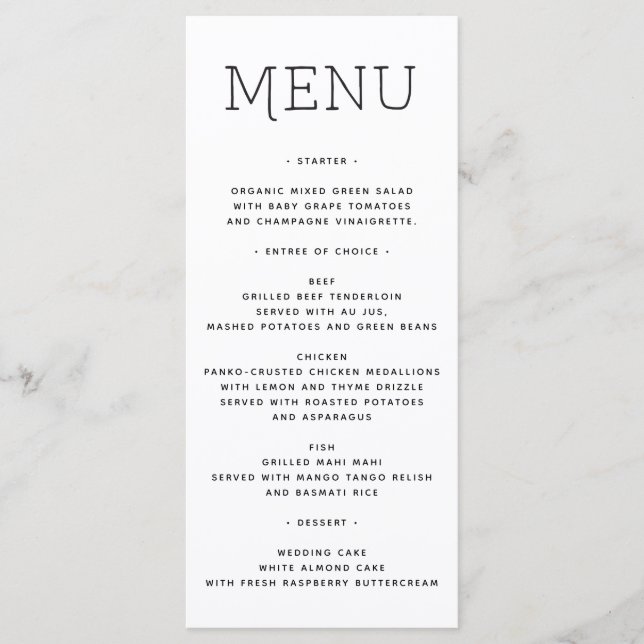 Wedding Menu  - Bridal Shower Menu - Nouveau (Front)