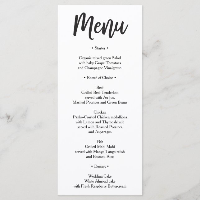 Wedding Menu  - Bridal Shower Menu - Sweet (Front)