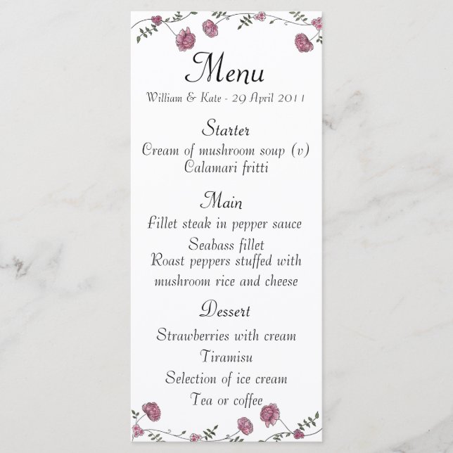 Wedding menu card (Front)