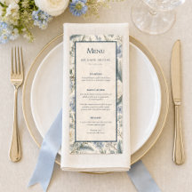 Wedding Menu Card | Blue Ivory Winter Floral