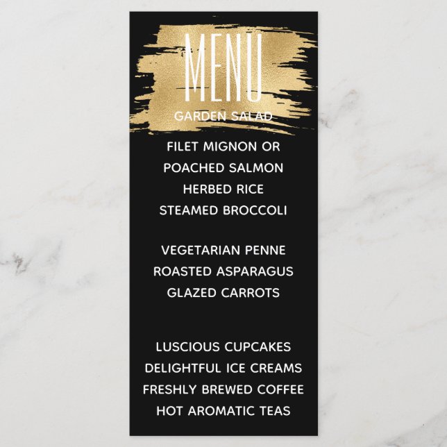 Wedding Menu Card Elegant Gold and Black (Front)