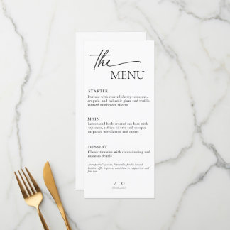 Wedding Menu Card for Three Course Dinner 