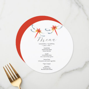 Wedding Menu Card Red Dragonfly
