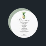 Wedding Menu Card Tropical Pineapple<br><div class="desc">This wedding menu card features a simple watercolor pineapple. The card reverses to a complimentary sage green colour. Use the template fields to DIY your personalised details. The elegant round design is a charming choice for destination weddings. To see more custom wedding dinner menus and ideas like this visit www.zazzle.com/dotellabelle...</div>